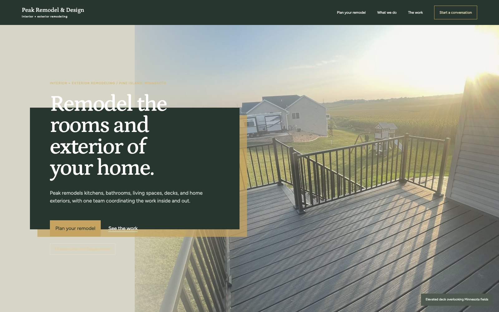 The new Peak Remodel & Design homepage concept