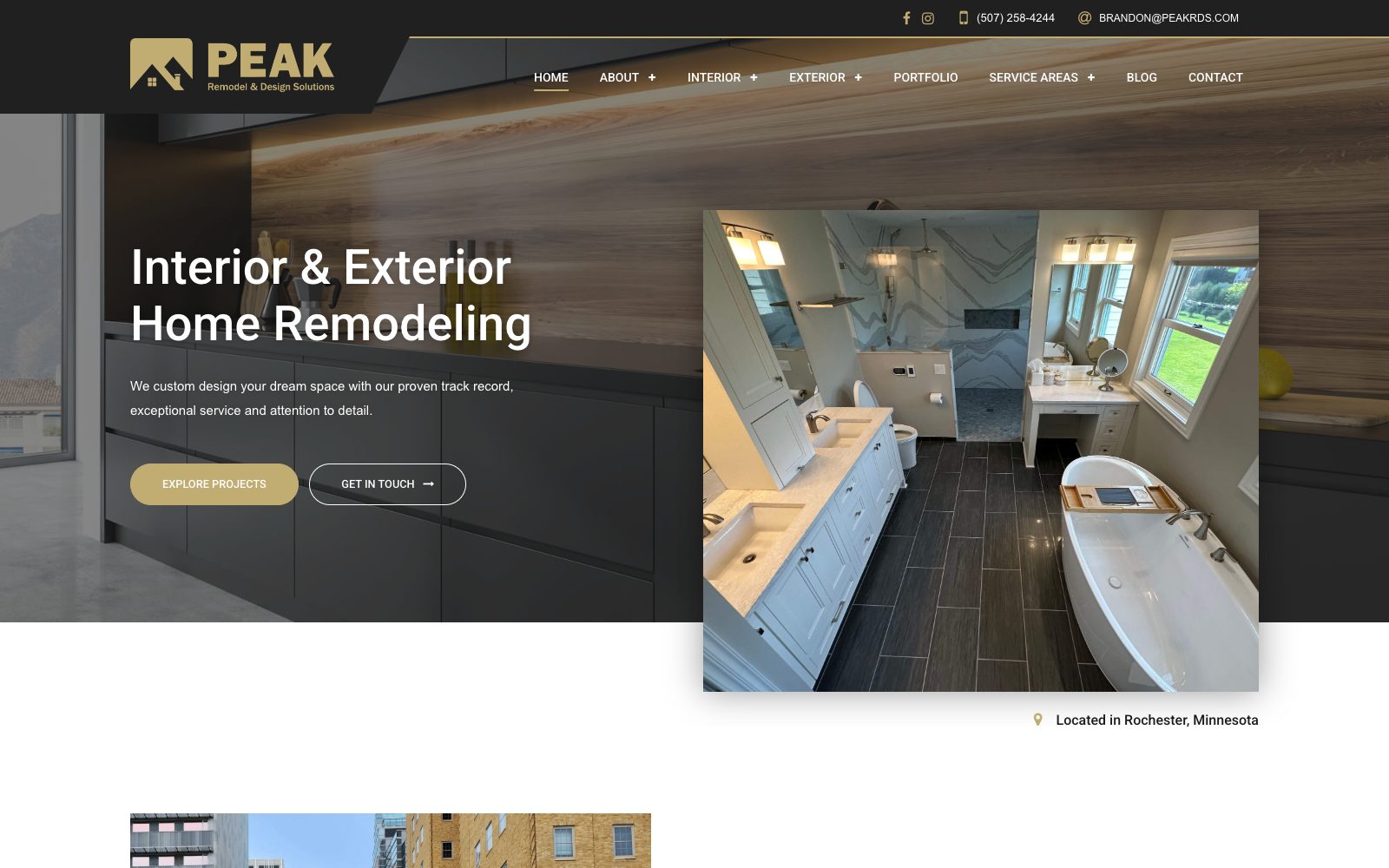 The current peakremodelcompany.com homepage